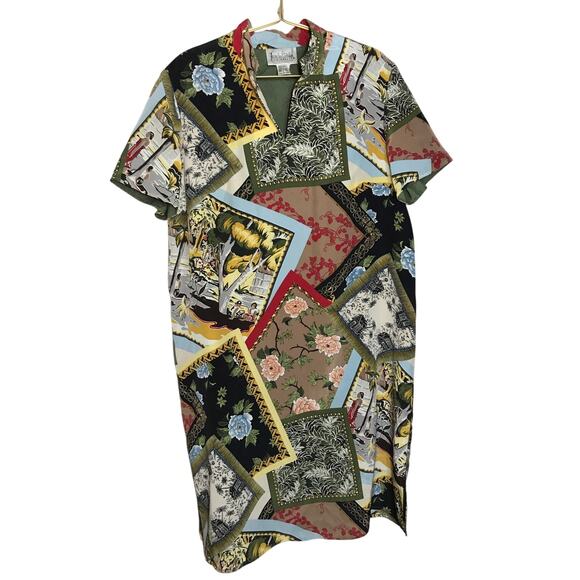Diane Von Furstenberg Silk Assets Shift Dress L Mandarin Collar Asian Print - Picture 1 of 8
